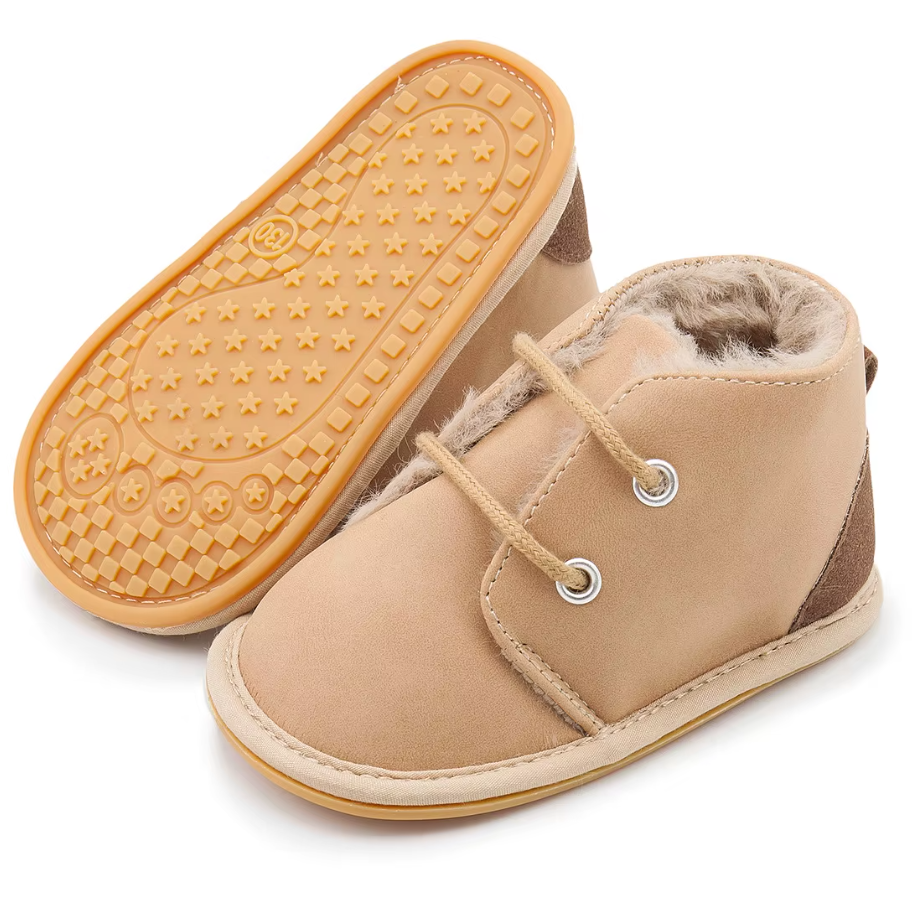 Дитячі пінетки - чобітки для новонароджених малюків теплі з гумовою підошвою 0 - 6 місяців Detki бежевий, фото 1