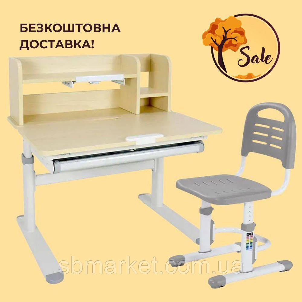 Дитячий стіл парта-трансформер з надбудовою FunDesk Invito Grey + дитячий стілець FunDesk SST3L Grey для школяра
