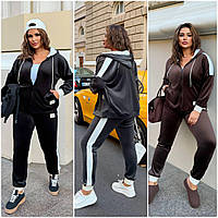Жіночий велюровий спортивний костюм з кофтою на блискавці батал: 50-52, 54-56, 58-60, 62-64 графіт, чорний, шоколад