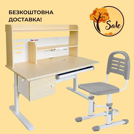 Дитячий стіл парта-трансформер з надбудовою Cubby Toru Grey + стілець FunDesk SST3L Grey для школяра першокласника, фото 1