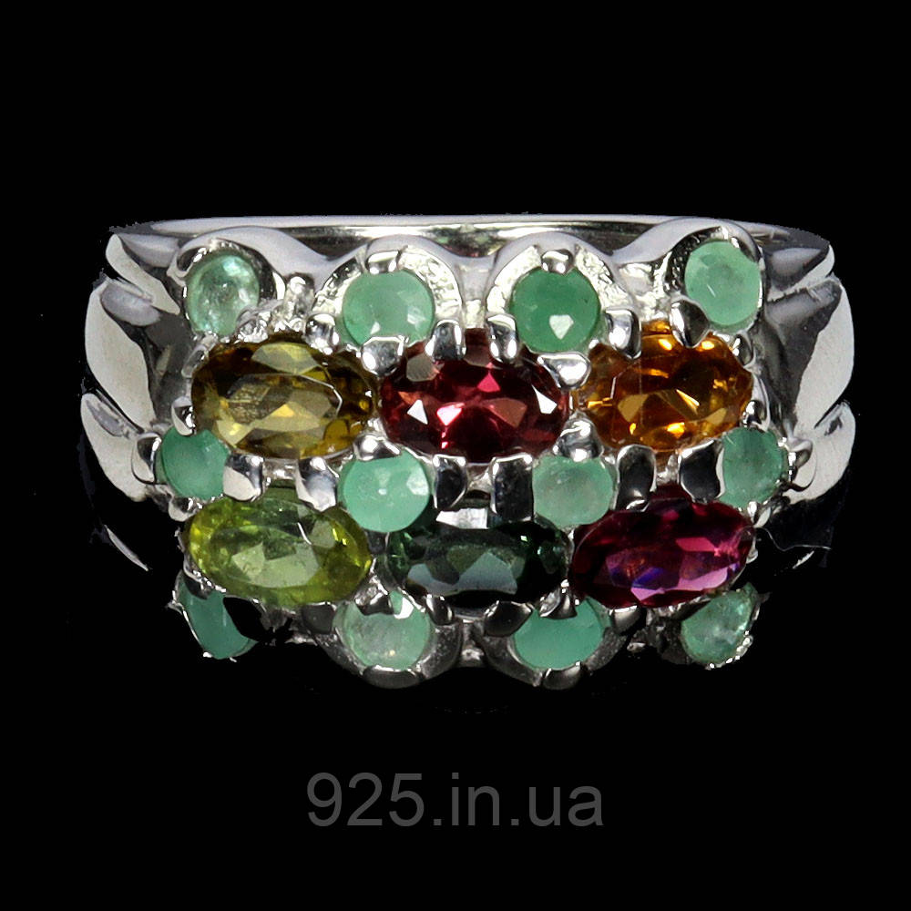 Каблучка. Натуральний турмалін і смарагд. Срібло 925., фото 1