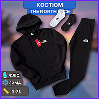 Чорний зимовий спортивний костюм The North Face з капюшоном на флісі, чоловічий комплект Зе Норд Фейс із капюшоном на зиму
