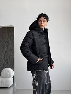 Куртка мужская зимняя Adidas до -25°C с капюшоном черная пуховик