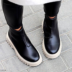 Стильні чорні шкіряні черевики на бежевій підошві 38