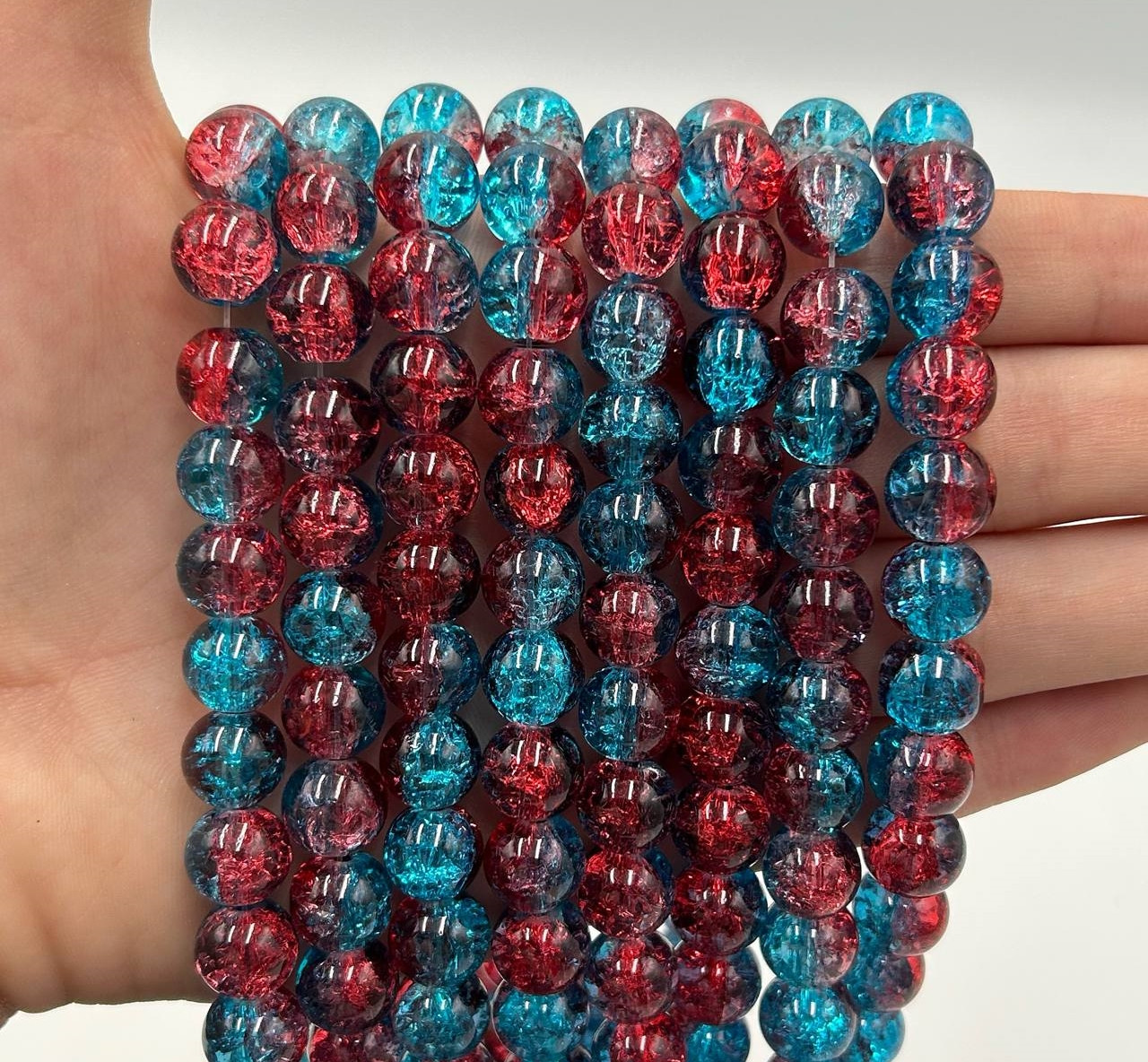 Скляні намистини "Бите скло" / Упаковка ≈ 75 шт / Ø10мм / Синій+червоний, фото 1