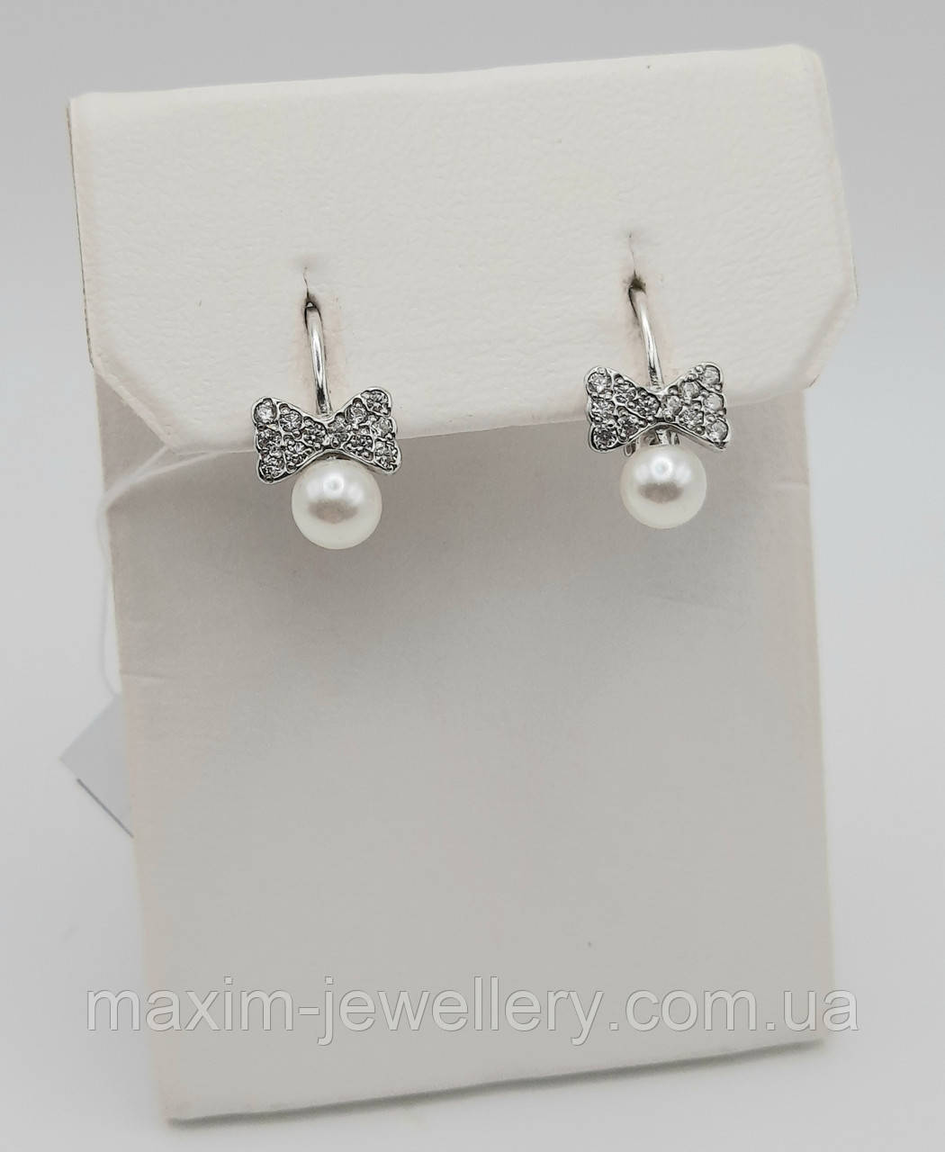 Срібні дитячі сережки з перлиною, фото 1