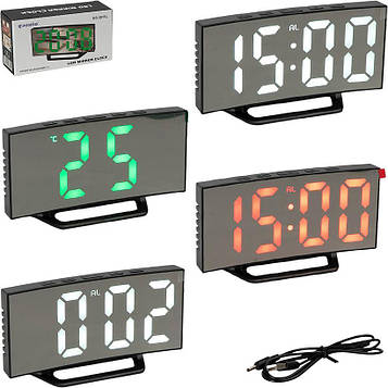 Настільний годинник-будильник електронний з великими цифрами led і дзеркальним дисплеєм на батарейках і від мережі 15×7×2 см