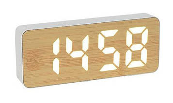 Настільний годинник-будильник електронний з великими цифрами, що світяться світлодіодами, працює від батарейок і мережі, білий