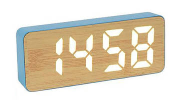Настільний годинник будильник електронний з великими цифрами, що світяться led, на батарейках і від мережі, синій