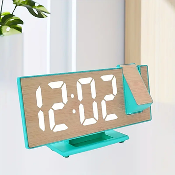 Настільний годинник-будильник електронний з великими цифрами led + проекція на батарейках і від мережі, зелений