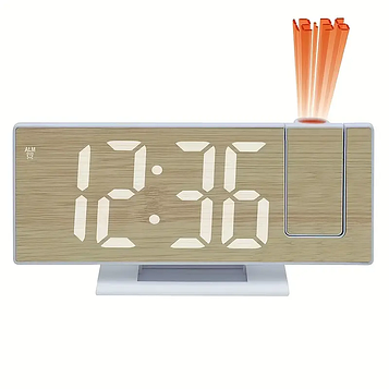 Настільний годинник-будильник електронний з великими цифрами led + проекція на батарейках і від мережі, білий