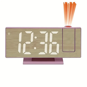 Настільний годинник-будильник електронний з великими цифрами led + проекція на батарейках і від мережі, рожевий