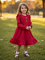 Стильне ошатне червоне вельветове плаття для дівчинки "Мешта" (116-134р)