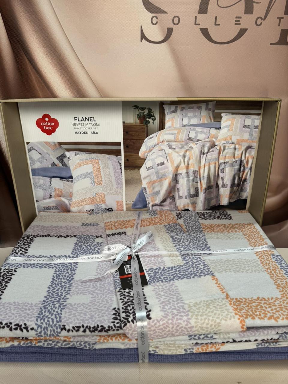 Постільна білизна фланелева байкова Cotton Box євро розмір Hayden Lila, фото 1