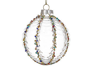 Ялинкова прикраса скляна куля зі стразами 8 см