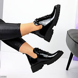 Дизайнерські чорні лакові черевики натуральна шкіра глянець 40