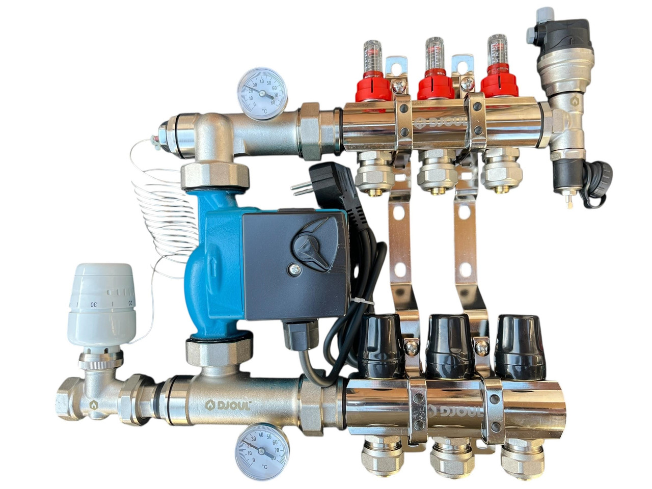 Колектор для теплої підлоги в зборі на 3 контури (латунний) КОМПЛЕКТ, «DJOUL» Туреччина