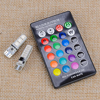 LED T10 W5W лампи 2шт, 6 SMD 5050, 16 кольорів, з пультом ДУ, авто, габарити, салон