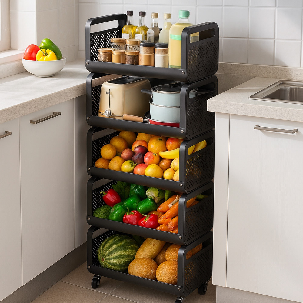 Стелаж на колесах 5 ярусів 122х50 см YH9911-5 чорний багаторівнева система зберігання для дому, фото 1