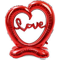 Фігура фольгована 135х117 см Куля серце червона з написом Love на підставці 3D