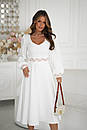 Жіноча молочно-біла сукня міді з вишивкою, фото 8