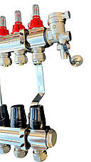 Колектор для теплої підлоги в зборі на 8 контурів з вузлом нижнього підключення (латунний), «DJOUL» Туреччина, фото 5