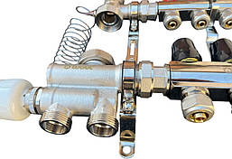 Колектор для теплої підлоги в зборі на 8 контурів з вузлом нижнього підключення (латунний), «DJOUL» Туреччина, фото 4