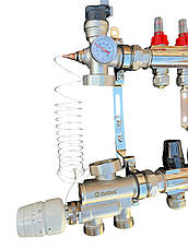 Колектор для теплої підлоги в зборі на 8 контурів з вузлом нижнього підключення (латунний), «DJOUL» Туреччина, фото 3