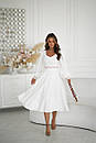 Жіноча молочно-біла сукня міді з вишивкою, фото 10