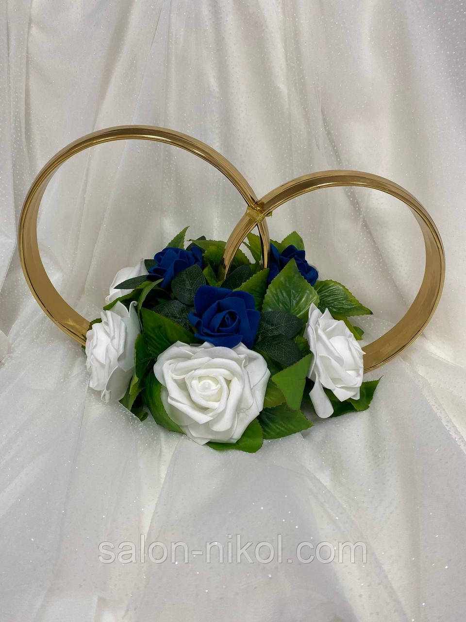 Кільця на авто (сині). Прикраса на весільну машину., фото 1