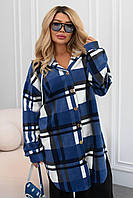 Женская тёплая рубашка в клетку с капюшоном флис+трехнитка батал Мод. 524