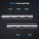 Мультипортовий USB-хаб адаптер док-станція UGREEN CM498 6в1 USB-C Hub HDMI 8K 30Hz PD100W для підключення двох моніторів (15852), фото 3