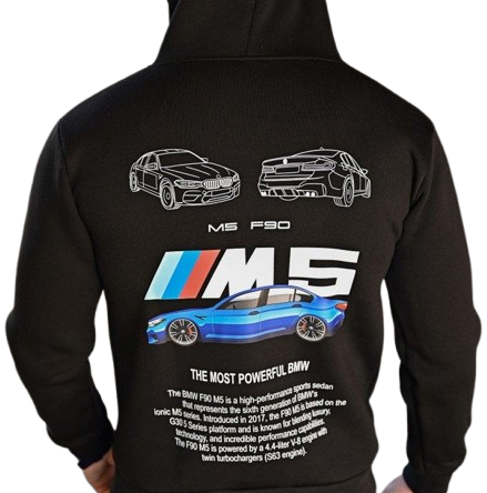 Чоловічий мілітарі худі на флісі з принтом BMW M5 (чорний), фото 1
