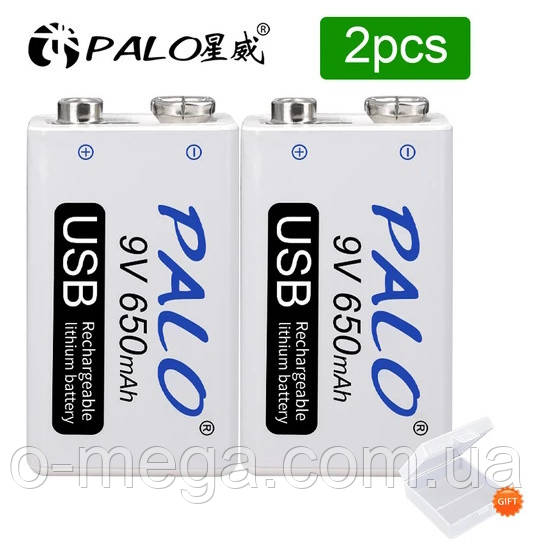 Акумулятор PALO Крона 8,4v 650mAh Li-Ion MicroUSB, багаторазова батарейка (6F22, 6LR61, 1604D), 2 шт, фото 1