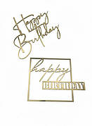 Дзеркальні бічні топери на торт Happy Birthday, торцеві топери на бік торта