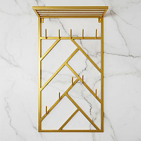 Вішалка для одягу настінна з металу, 600x200 мм, H 1000 мм Scandi Золото