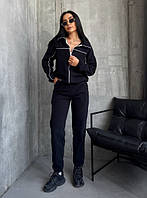 Жіночий теплий чорний спортивний костюм, затишний і приємний на дотик