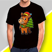 Футболка чоловіча з новорічним принтом "Сім'я милих новорічних коней"