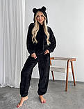 Домашній теплий жіночий костюм з вушками чорного кольору, фото 5