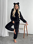 Домашній теплий жіночий костюм з вушками чорного кольору, фото 3