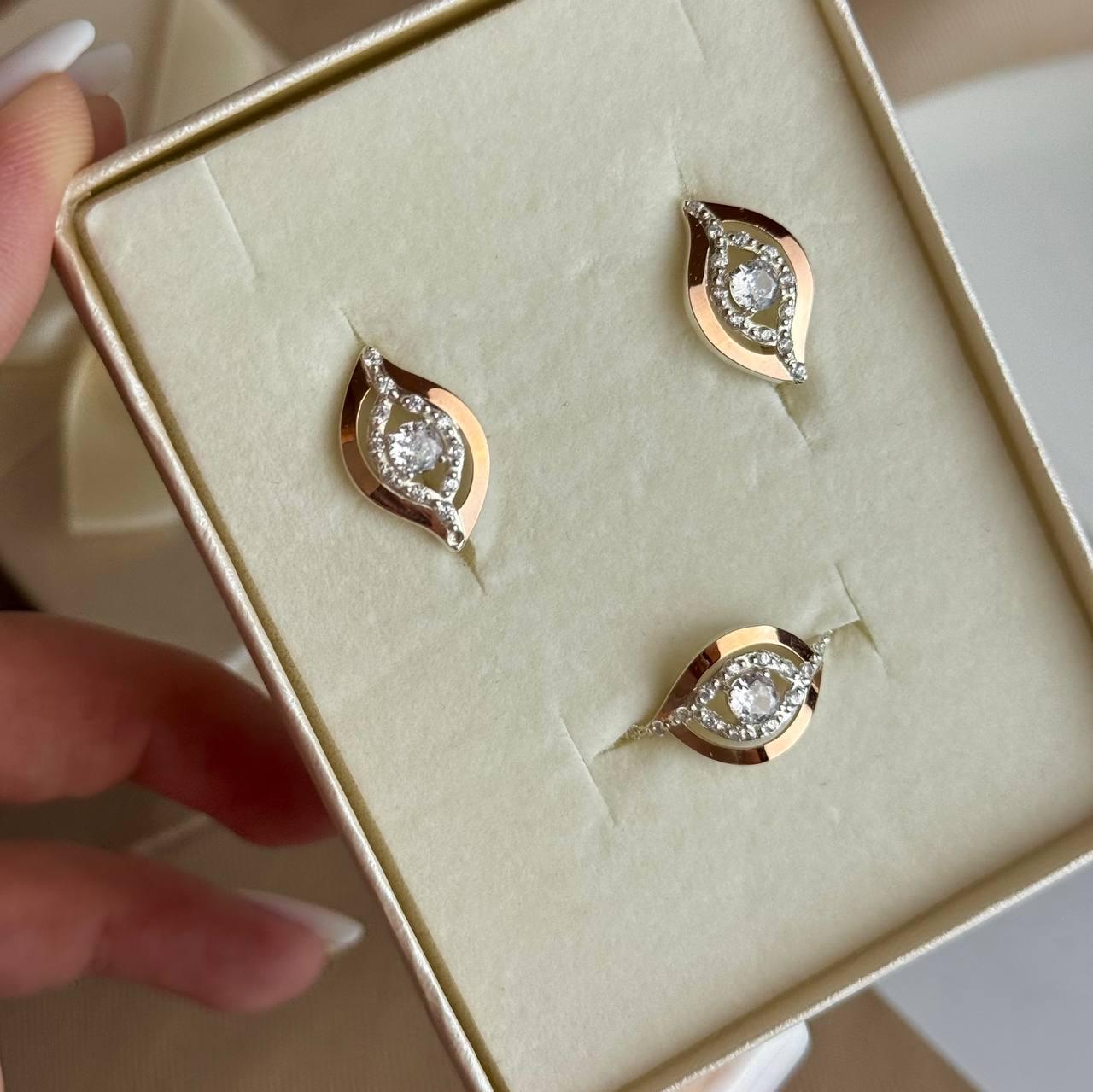 Срібний комплект з золотими пластинами Сережки Каблучка