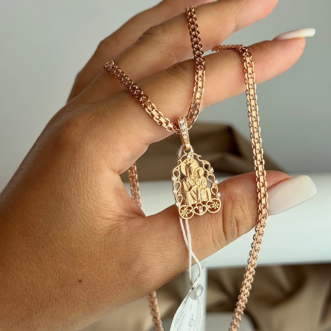 Срібний комплект в позолоті Ладанка і Ланцюжок Бисмарк