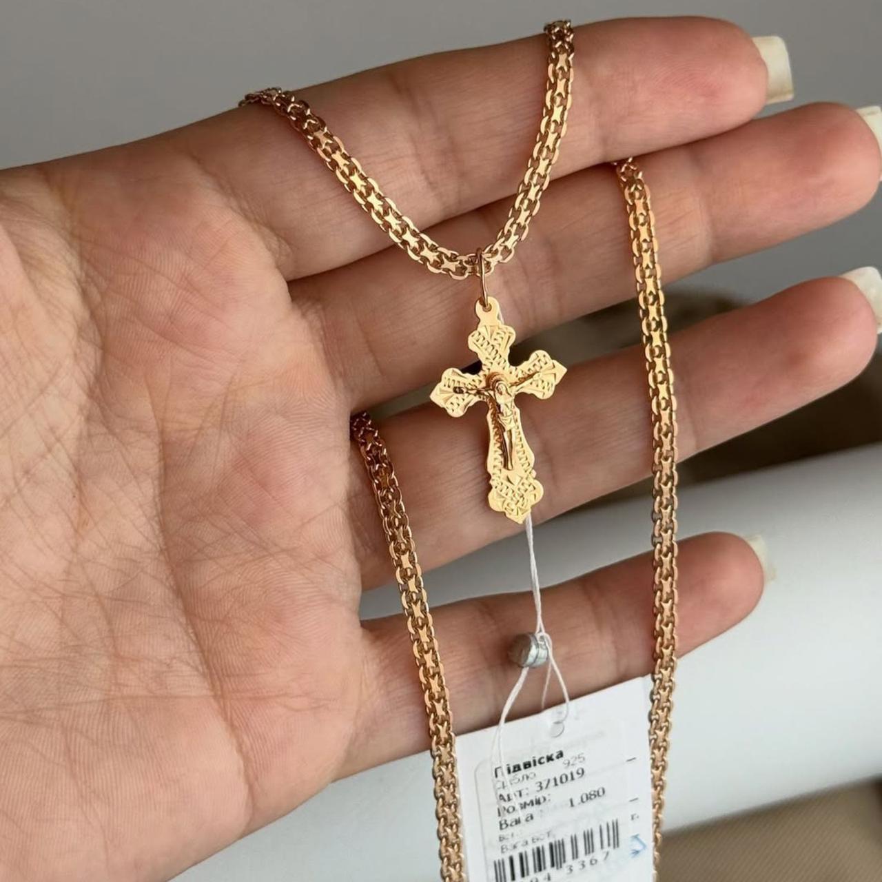 Срібний комплект в позолоті Хрестик і Ланцюжок Бисмарк