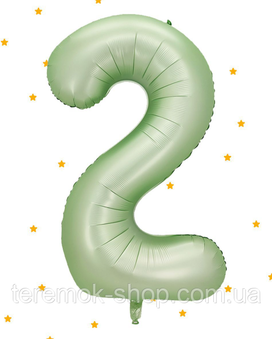 Цифра фольгована 2 оливкова куля 100 см 40" в упаковці, фото 1