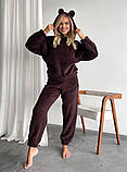 Махровий жіночий домашній костюм "Медведик" коричневого кольору, фото 3