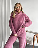 Рожевий махровий теплий жіночий костюм для дому, фото 2
