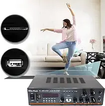 Підсилювач звуку UKC AMP PA-333BT 100Вт Bluetooth + USB + SD + FM + 2 мікрофони + еквалайзер для дому і караоке, фото 4