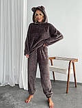 Жіночий махровий одяг для дому костюм з вушками коричневий, фото 3