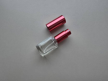 12 мл Квадратна пляшка скляна прозора з металевим розпилювачем, спреєм 13/410, флакон, атомайзер, фото 1