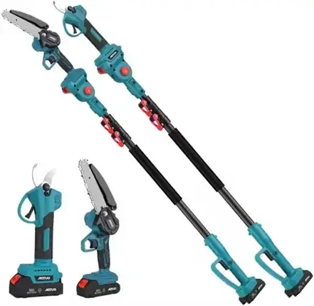 Акумуляторний набір Domotec 3в1: міні-пила 6" + секатор 21V + телескопічний подовжувач до 2.3м - для саду та гілок, фото 1